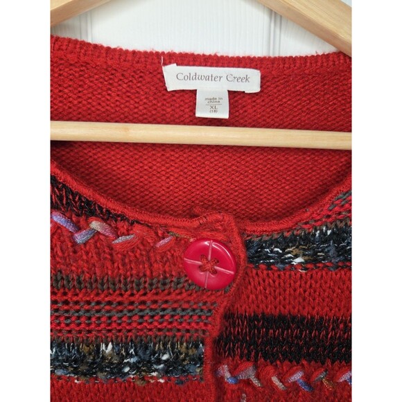 Coldwater Creek Red Patchwork Cardigan XL Teacher Christmas Party Vibes - Picture 3 of 7